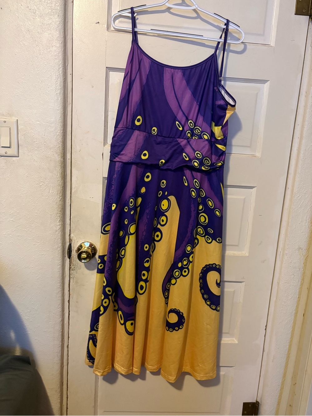 Purple & Yellow Octopus Print Sleeveless Maxi Dress
